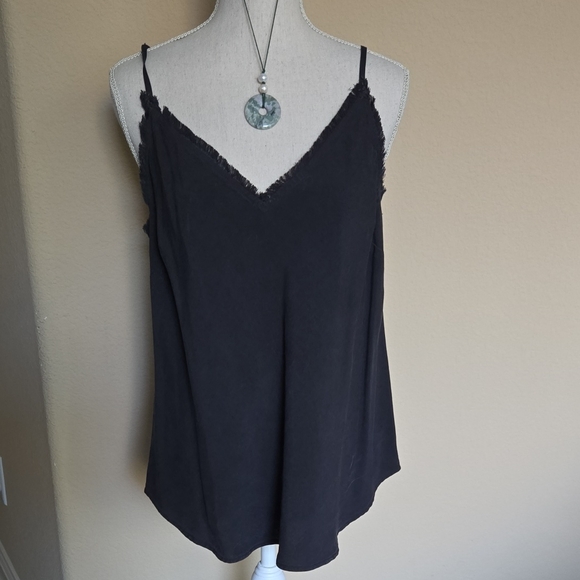 Anthropologie Cloth & Stone Lumi Frayed Edge Trimmed Cami Black EUC - M - Picture 2 of 10
